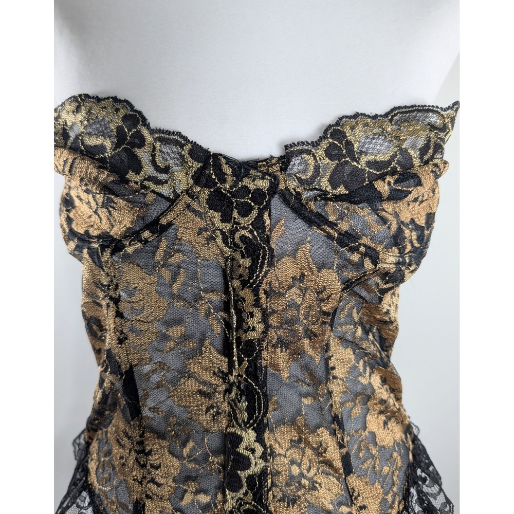 Vintage Undercover Wear Black Gold Lace Bustier Corset Strapless 34B Style 76060 - Picture 3 of 11